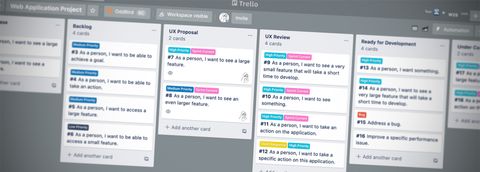 close up of our project management tool with sample user story cards